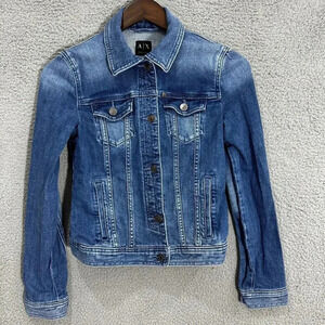 A/X Armani Exchange cropped denim jean jacket Womens XS blue‎ Metal Buttons